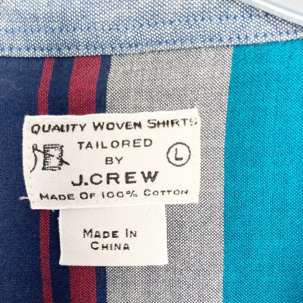 J. Crew Blue Red Gray Plaid Long Sleeve Button Down Sz L